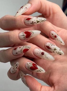 跨境热销穿戴甲美甲片红色爱心星芒美甲甲片press on nails