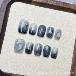 【波澜】手工穿戴甲晕染小众显白高级感穿戴式美甲指甲贴短款