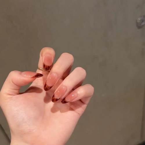 【琥珀法式】纯欲腮红美甲秋冬显白高级感手工穿戴甲J112款质感
