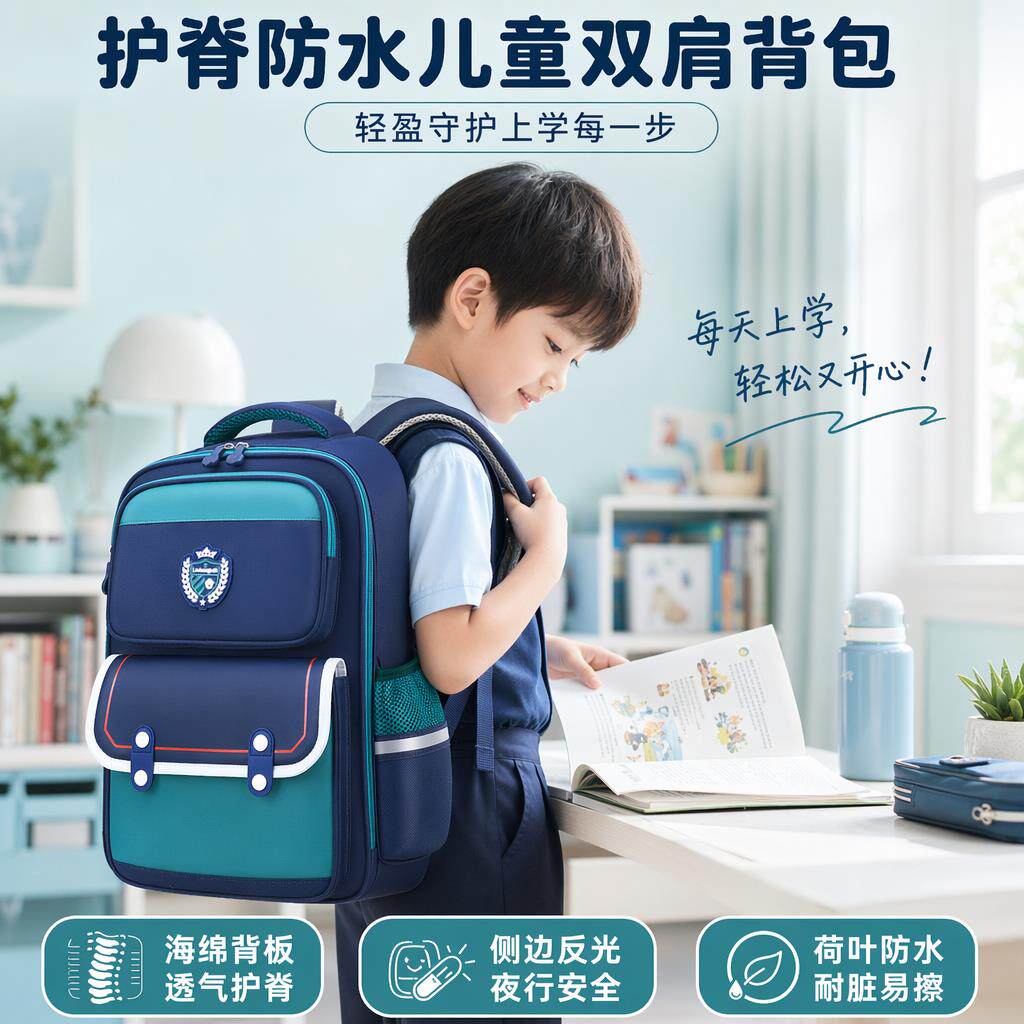 新款书包小学生儿童揹包双肩1-3-6年级男女童超轻减负护脊防水牛津布双肩包小学生书包轻便减负耐脏