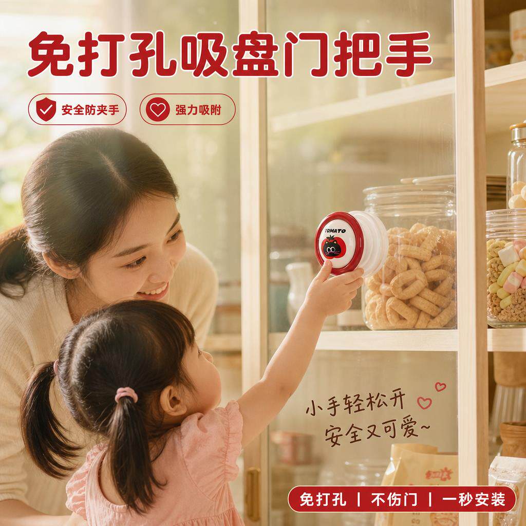 免打孔吸盘门把手 衣柜冰箱整体橱柜玻璃拉门窗户推拉辅助简易拉