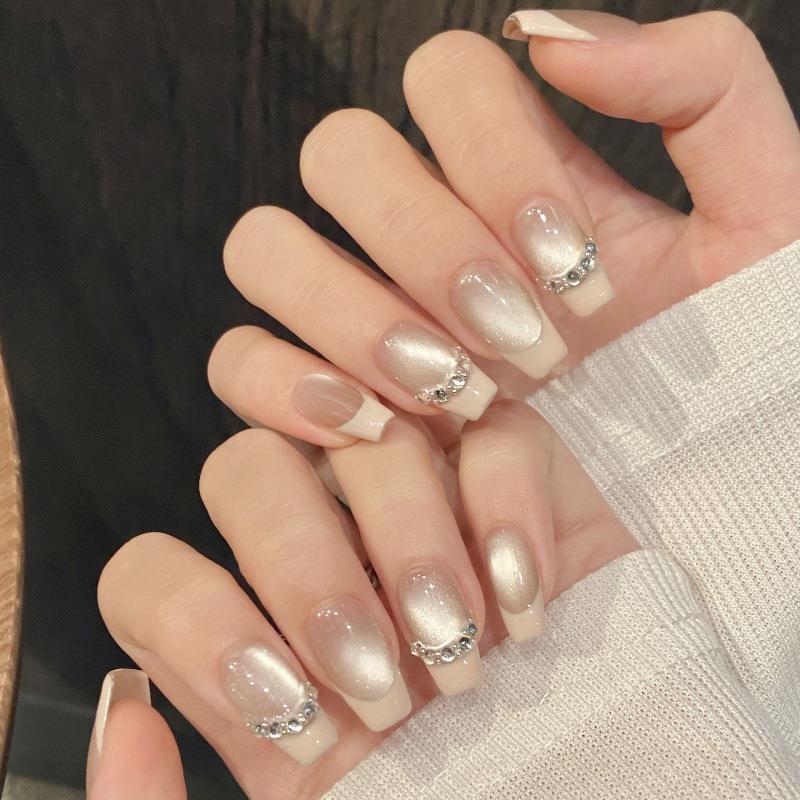 【千金法式】闪钻玻璃珠猫眼气质简约短款可拆卸纯手工穿戴甲