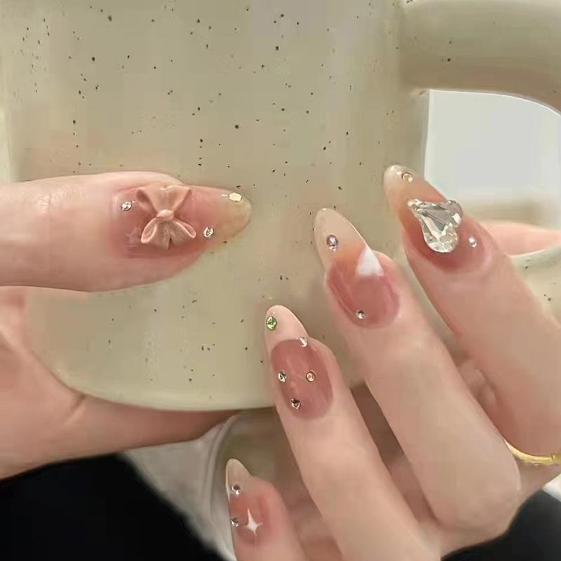 水滴型穿戴甲钻款新品蝴蝶结立体爱心时尚网红可拆卸重复使用nail