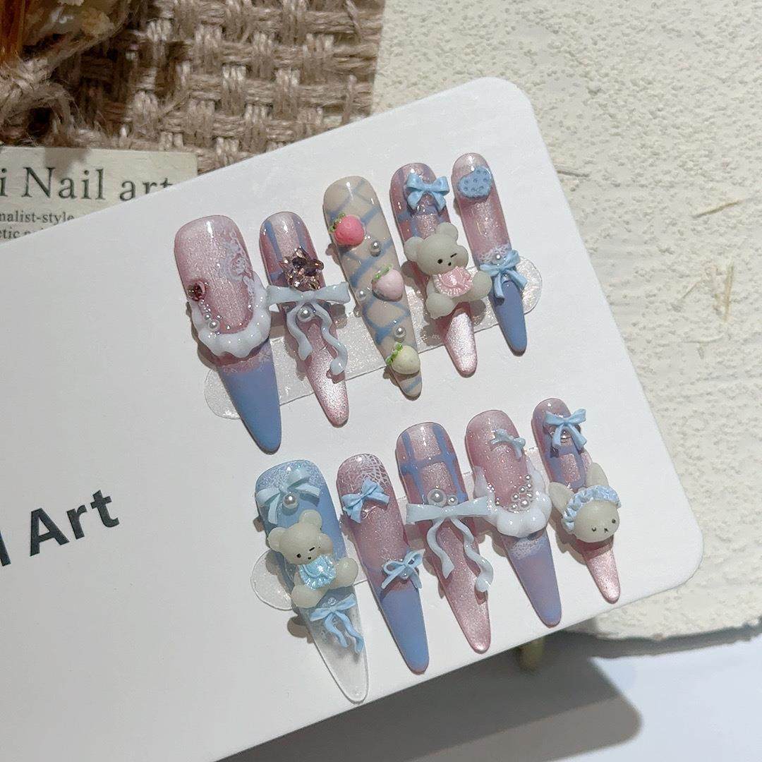 『小熊布丁』可爱纯手工穿戴甲小红书同款手绘美甲贴片可拆卸,收纳整理,指甲油收纳盒,淘宝优惠券,粉丝福利购,淘宝优惠卷