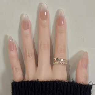 纯色冰透追光猫眼玻璃珠穿戴甲手工美甲高级感裸色显白指甲贴片