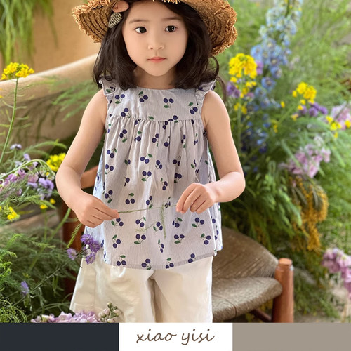 法式女童碎花打揽连衣裙飞袖上衣