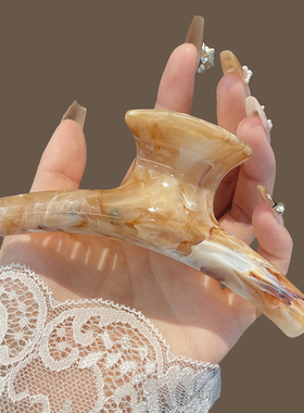 水墨风黄色晕染抓夹醋酸大号弧形高级感发夹独特气质盘发鲨鱼夹子