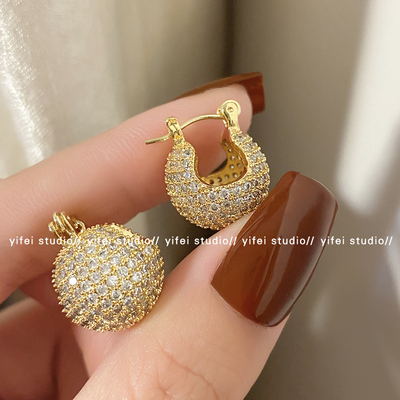 高级感轻奢满钻球球耳环