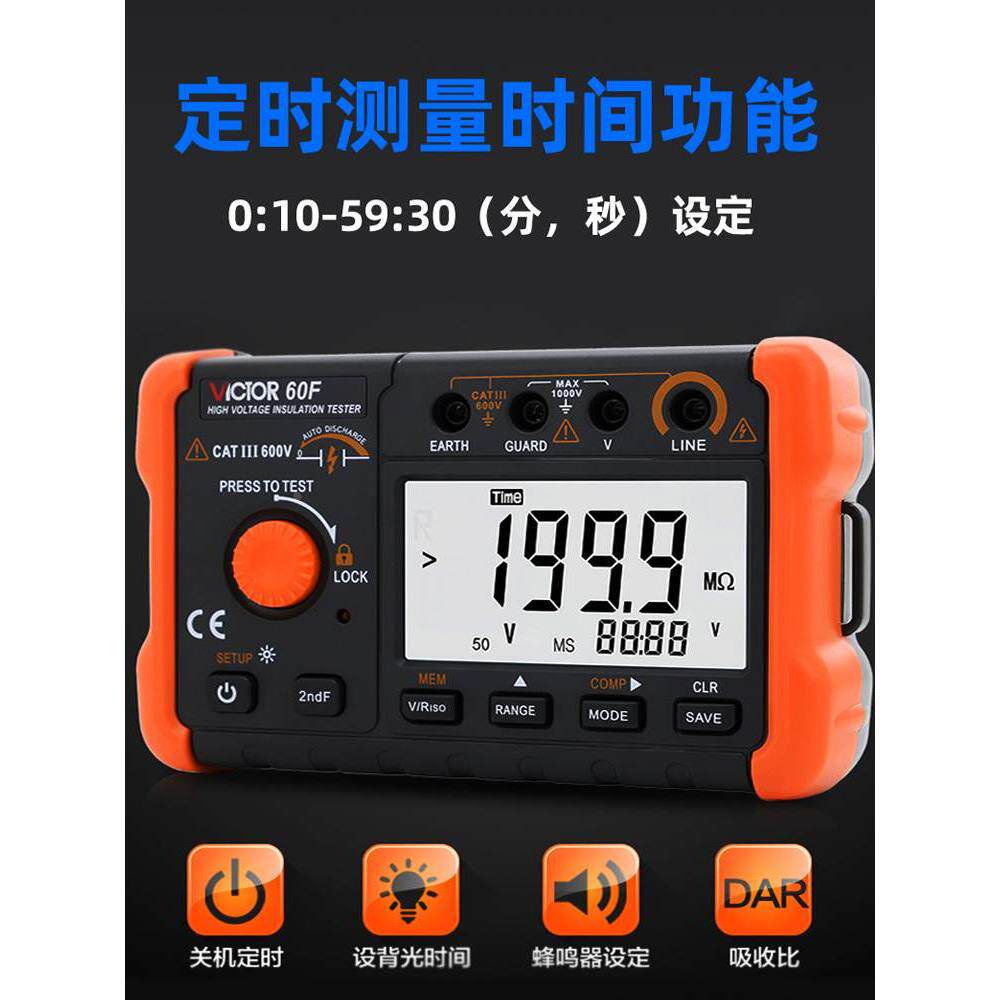 胜利高压数字兆欧表绝缘电阻测试仪高清大屏电阻表数字摇表15000v