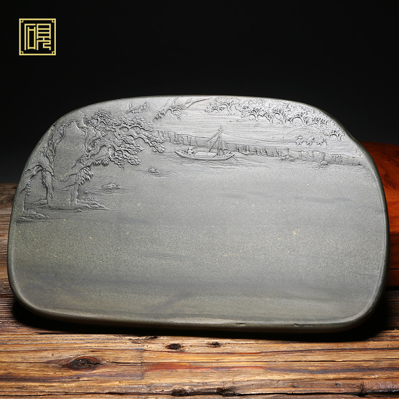 孤品 名师老坑砚台《山水如画》四大名坑手工雕刻老坑籽料龙尾砚籽料正宗老坑高档砚台收藏送礼佳品端砚文房