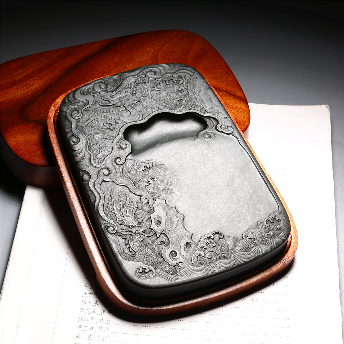 一物一拍匠心非遗大师砚 祥龙献瑞 高档老坑原石砚台 珍藏品手工砚老坑原石歙砚精品品高档原石歙砚文房端砚