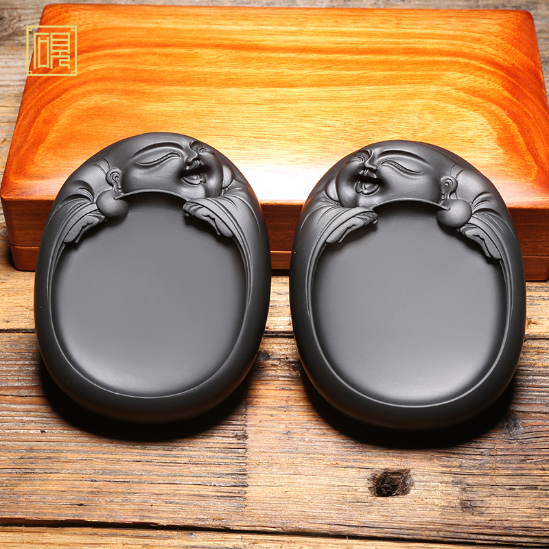 非遗传承歙砚名砚《笑口常开》名师老坑砚台高档礼品珍藏天然原石歙砚端砚文房四宝收藏成人研磨墨块砚台