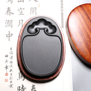 歙砚名砚《如意》高档黑龙尾天然原石歙砚端砚砚台中小楷书法国画创作磨墨便携行书隶书磨墨砚台名师收藏