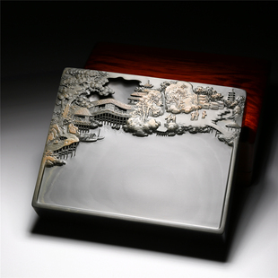 孤品 一物一拍名师作品歙砚名砚紫气东来高档眉纹天然原石歙砚端砚砚台中小楷书法