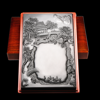 非遗安徽歙县砚台名师歙砚/更上一层楼/老坑天然原石/高山流水遇