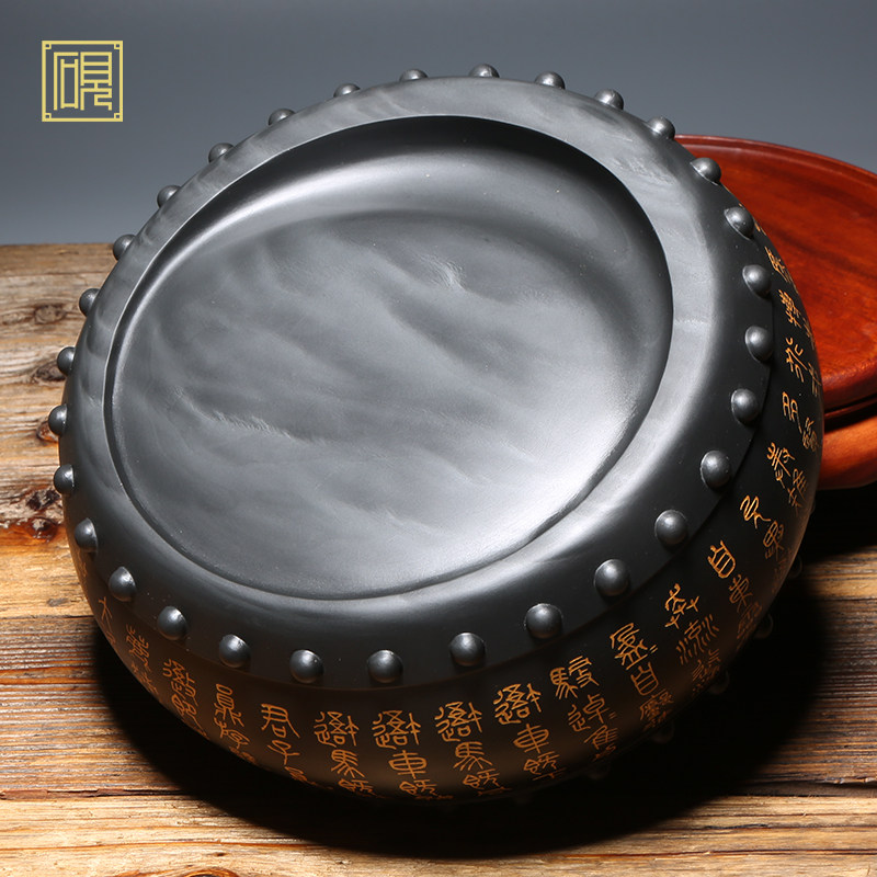 孤品 匠心非遗/中华鼓砚/天然原石老坑龙尾山四大名坑老坑眉纹精品高档珍藏礼品文房四宝安徽歙砚端砚砚台