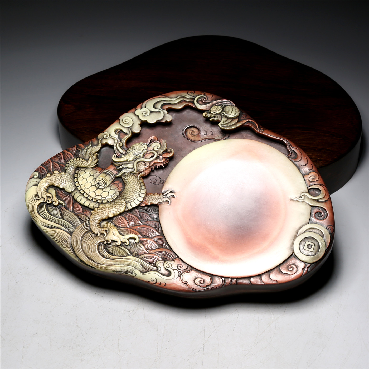 大师级龙龟献瑞老坑紫袍玉砚台