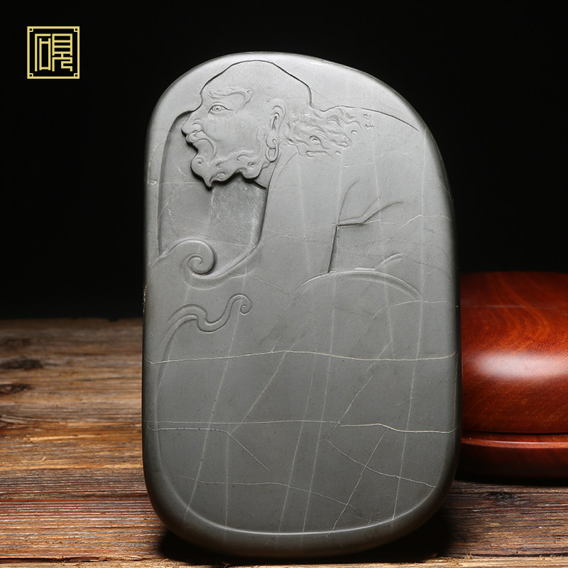 【孤品】匠心非遗 歙砚传承人许亚祥作品《达摩神悟》龙尾老坑龟甲纹砚台作品精品高档天然砚台原石文房端砚