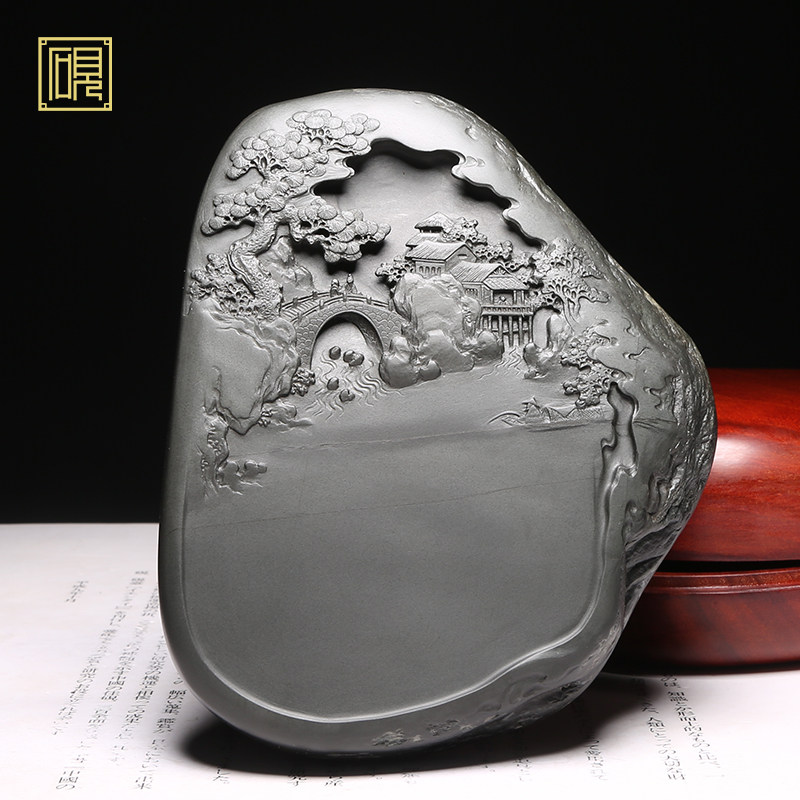 【孤品】匠心非遗传人工艺美术大师许亚祥砚台《江南水乡》四大名坑老坑眉纹籽料收藏品歙砚高档文房四宝端砚