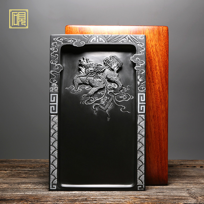 【孤品】匠心非遗传人工艺美术大师柯崇砚台《麒麟献瑞》作品精品高档老坑黑龙尾原石手工孤品歙砚文房四宝