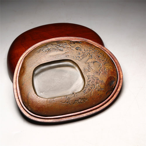 孤品名师松下对弈黑龙尾歙砚