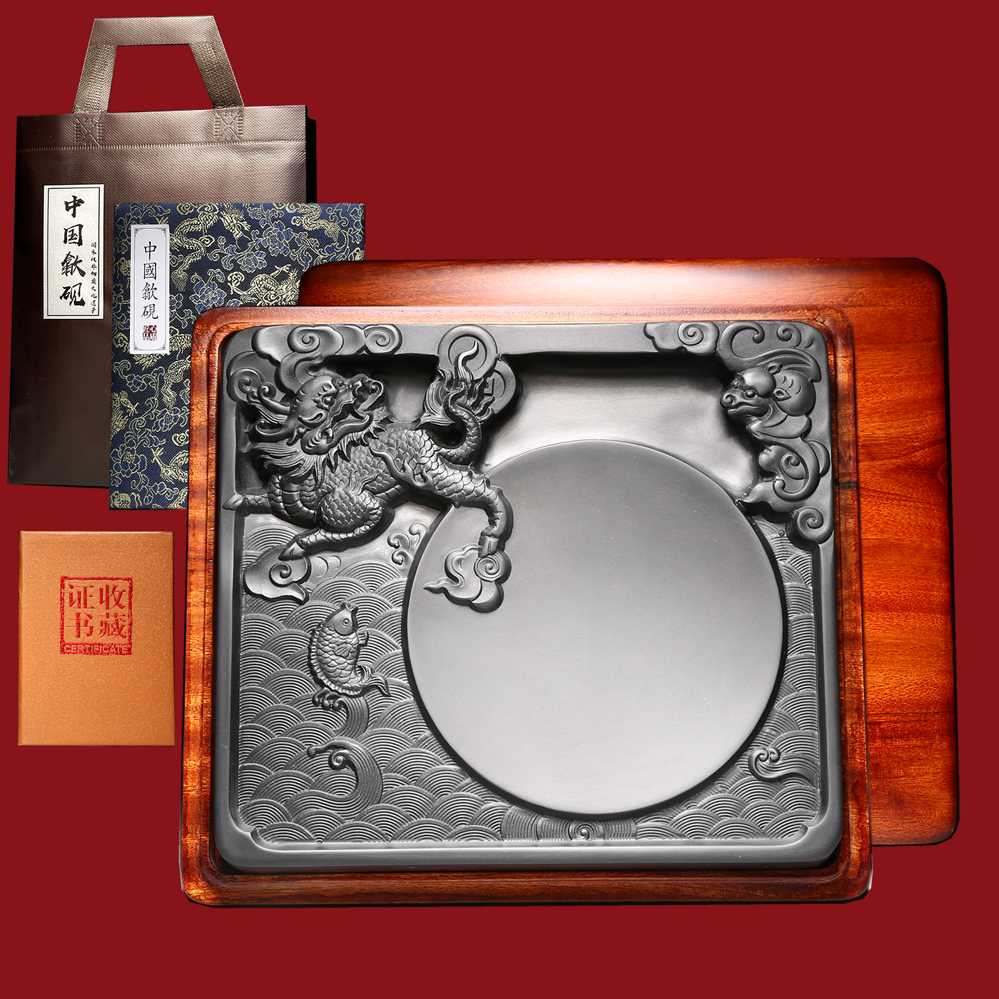 匠心非遗大师砚 麒麟献瑞 高档老坑原石砚台 珍藏品手工砚老坑原石歙砚精品品高档原石歙砚文房端砚