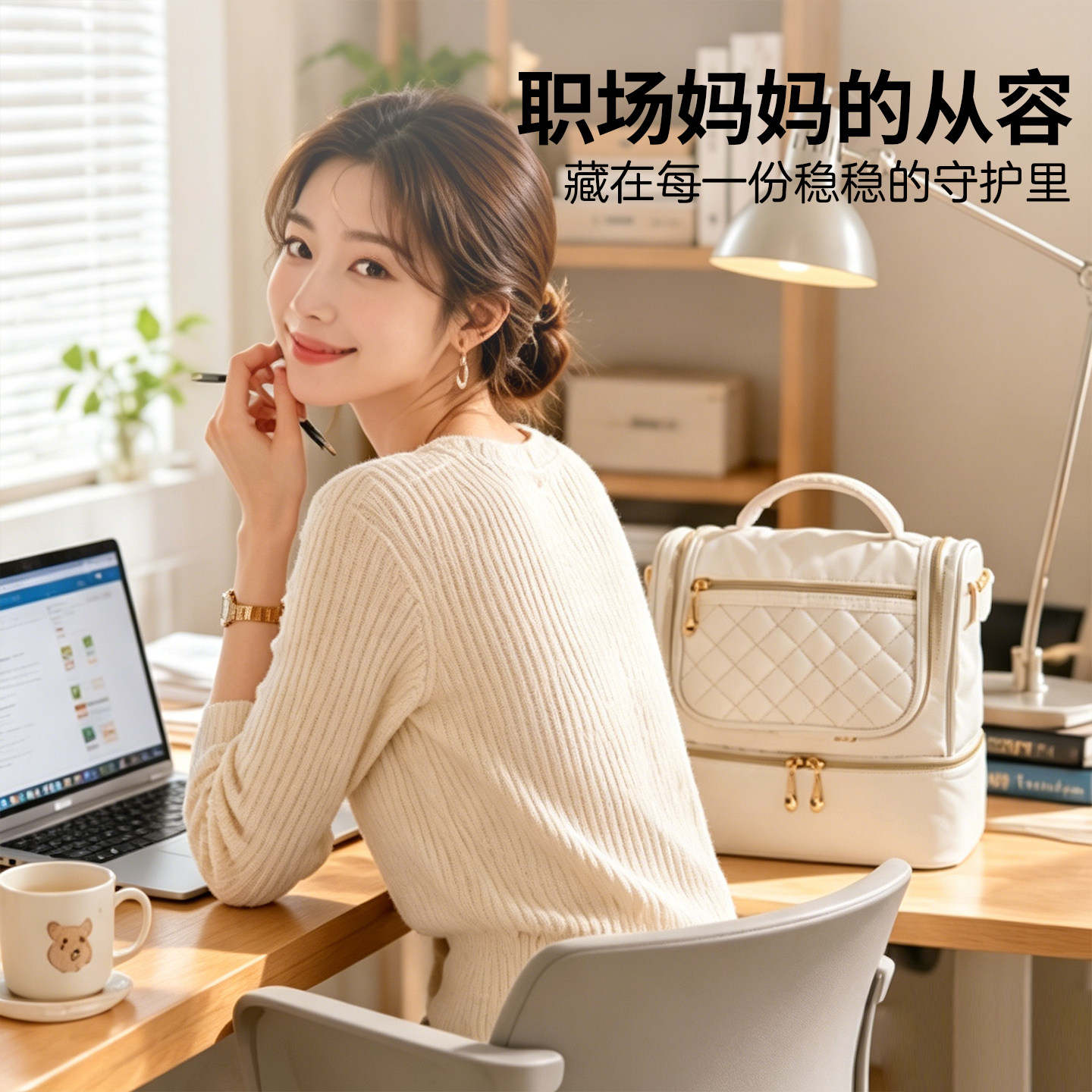 时尚菱格妈咪包妈妈包大容量多功能手提包职场保鲜包通勤包配件袋