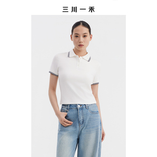 三川一禾学院风女士夏季时尚合体撞色线POLO短袖T恤上衣