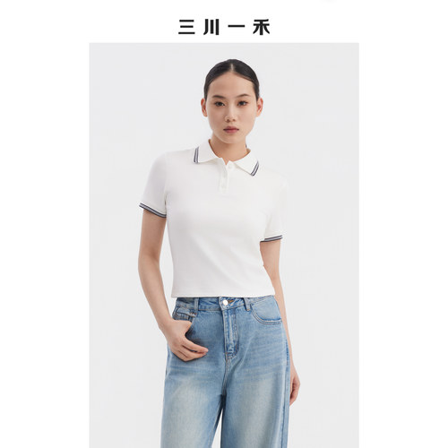 时尚合体撞色线POLO短袖T恤上衣