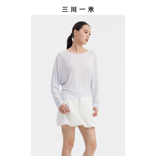 扭结圆领宽松长袖微透罩衫上衣