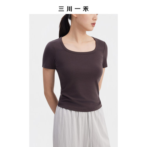 时尚方领气质高级感短袖T恤上衣
