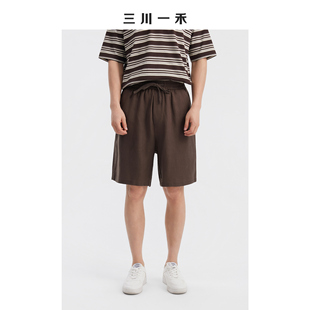 三川一禾夏季男士日系五分抽绳时尚新款百搭天丝麻休闲短裤