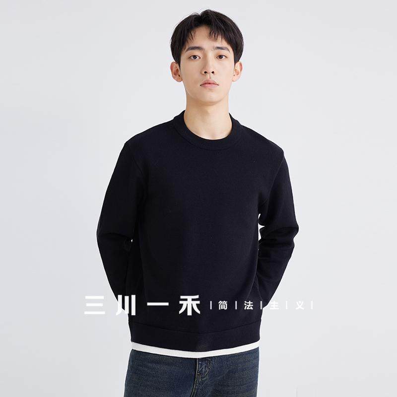 三川一禾男士拼白边圆领毛衣冬打底衫时尚百搭针织衫撞色内搭上衣,男装,卫衣,淘宝优惠券,粉丝福利购,淘宝优惠卷