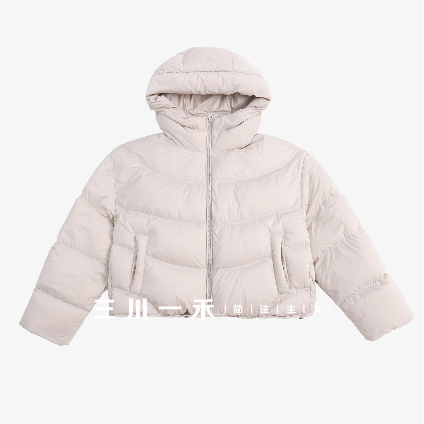 三川一禾女士时尚连帽短款羽绒服