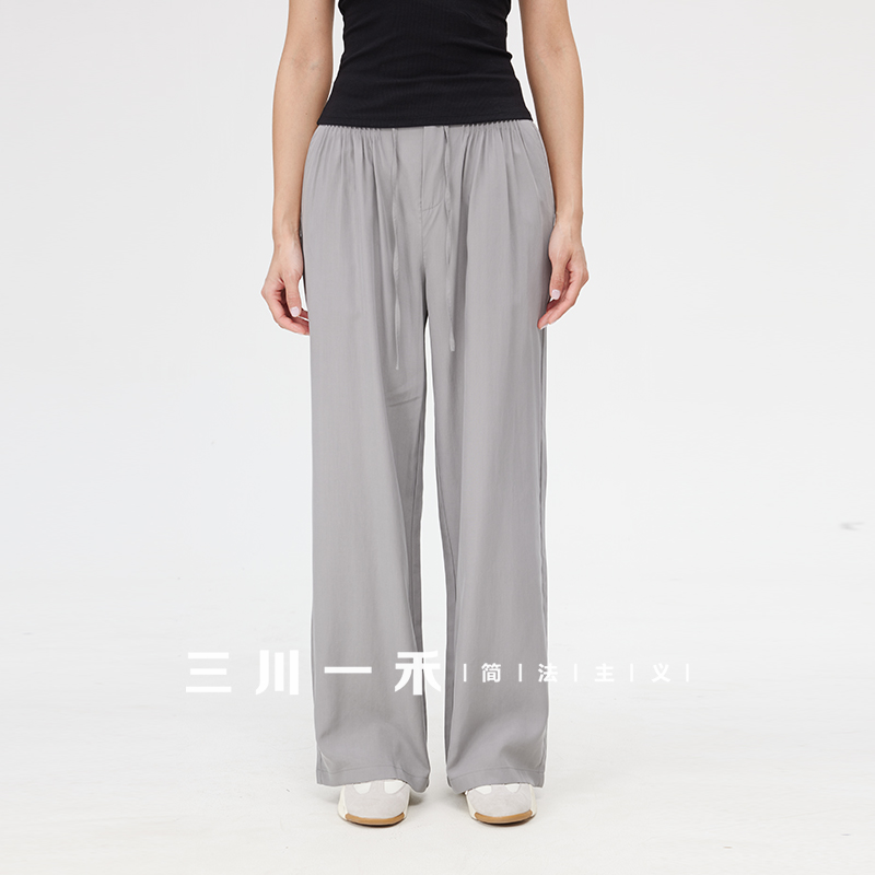 三川一禾女士高腰天丝阔腿裤时尚简约夏季莱赛尔垂感拖地休闲裤