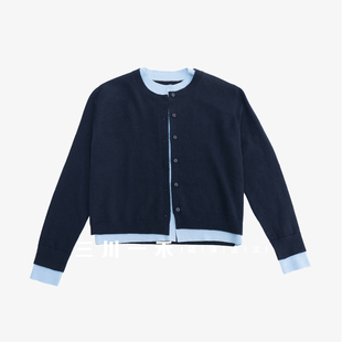 三川一禾女士撞色假两件毛衣2025年冬季新品时尚宽松毛衣打底衫