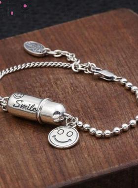 ,可以放头发东西朱砂的的手链女小众设计能装东西空心药丸金属饰