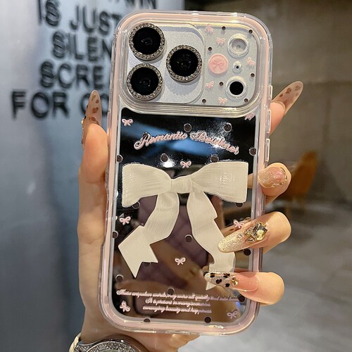 适用苹果系列iPhone17新款手机壳16promax14promax时尚光油彩绘白蝴蝶结15promax半包大孔镜面网红女款保护套