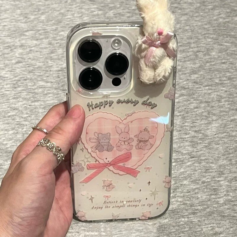 适用苹果系列iPhone17新款手机壳16promax/14pro卡通奶呼呼蝴蝶结玩偶15promax/13pro半包大孔防摔网红保护套