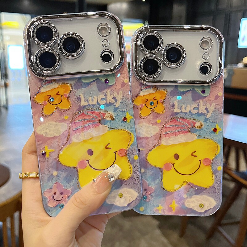 适用苹果系列iPhone17新款手机壳15pro16promax小众彩色笑脸五角星13pro14promax全包闪粉镜头防摔网红保护套