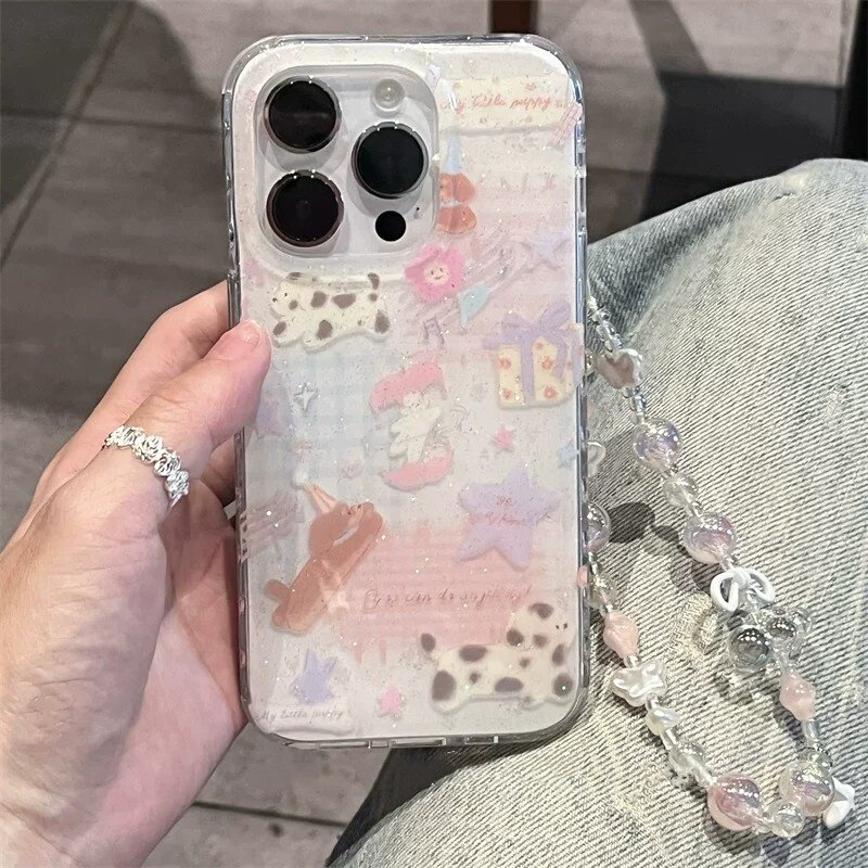 适用苹果系列iPhone17新款手机壳16promax14promax可爱闪粉星星小狗15promax13promax半包大孔防摔网红保护套