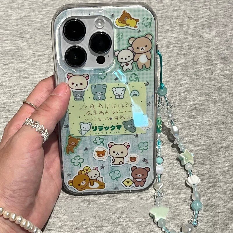 适用苹果系列iPhone17新款手机壳16promax14promax卡通轻松熊贴画15promax/13pro半包大孔防摔网红女款保护套