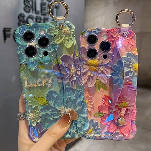 适用苹果系列iPhone17新款手机壳15pro14promax小众粉紫樱花13pro16promax精孔腕带支架扭扭边防摔网红保护套