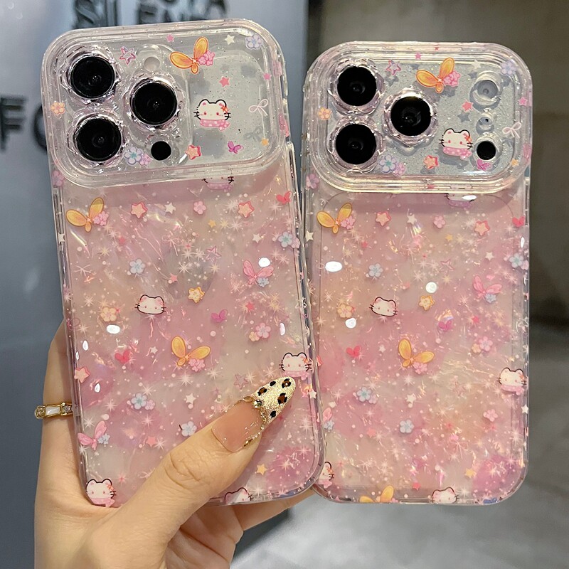 适用苹果系列iPhone17新款手机壳13pro/16promax可爱星蝶小猫咪15promax14promax全包花朵镜框网红女款保护套