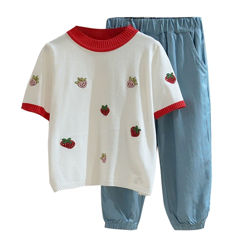 Летняя одежда, трикотажный комплект, летняя детская футболка с коротким рукавом, детская одежда, в западном стиле