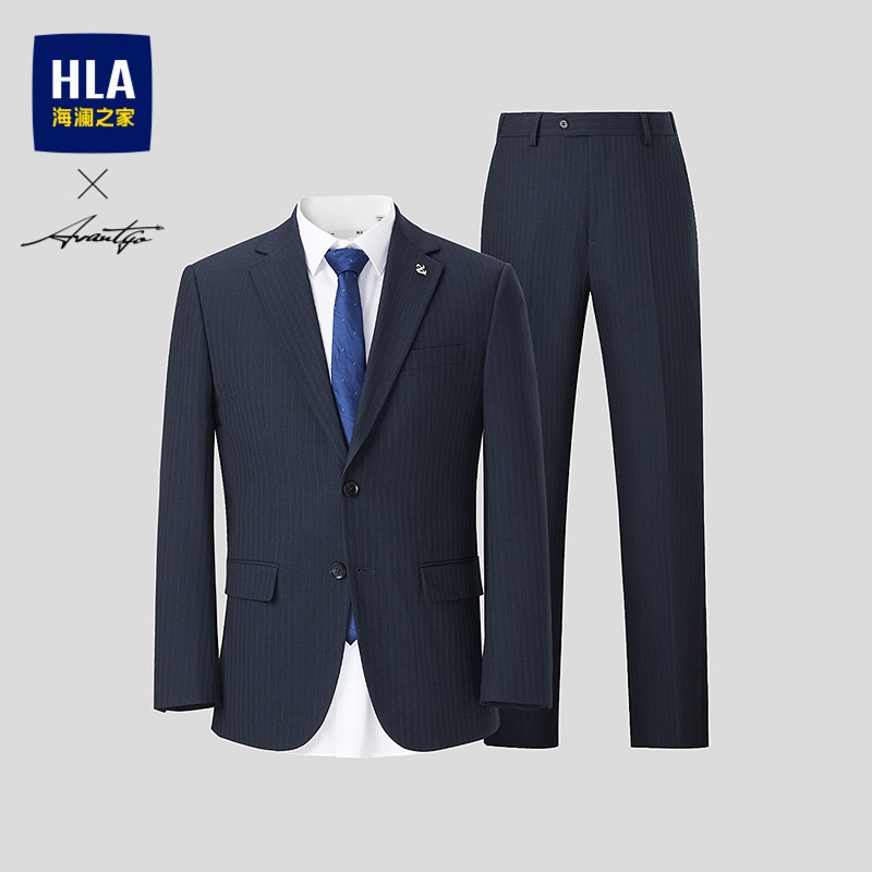 HLA/海澜之家轻商务时尚套西26春秋新款条纹优雅正装套装西服男