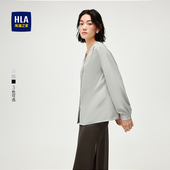 海澜之家宽松长袖 衬衫 2025秋新款 HLA 通勤V领顺滑亲肤衬衣女装