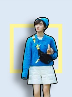 姐姐的爱乐之程郁可唯同款蓝色毛衣不规则简约清新甜美洋气上衣服