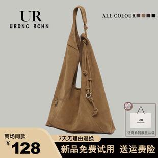 UR韩版秋冬麂皮绒面单肩包包女2025新款小众通勤托特包手提腋下包