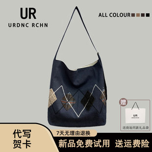 UR原创新款手工刺绣加厚牛仔帆布包女宽带百搭单肩腋下斜挎托特包